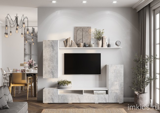 Стенка в гостиную Диаманд, белый/цемент