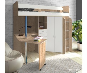 Кровать чердак с рабочей зоной Фанки Соло 2
