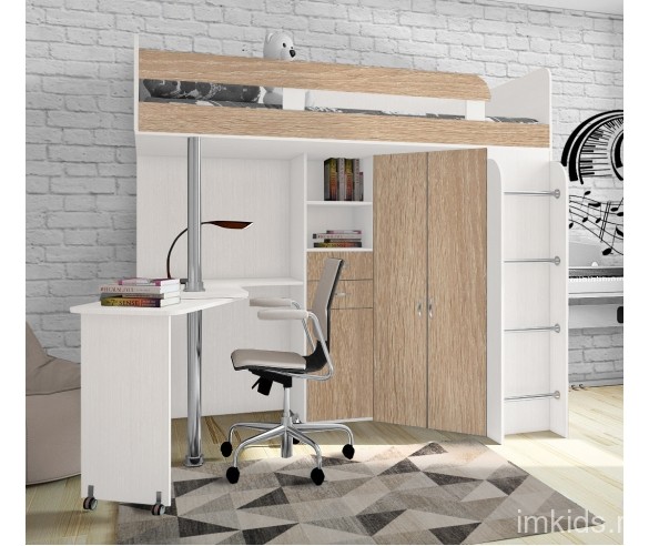 Кровать чердак с рабочей зоной Фанки Соло 2
