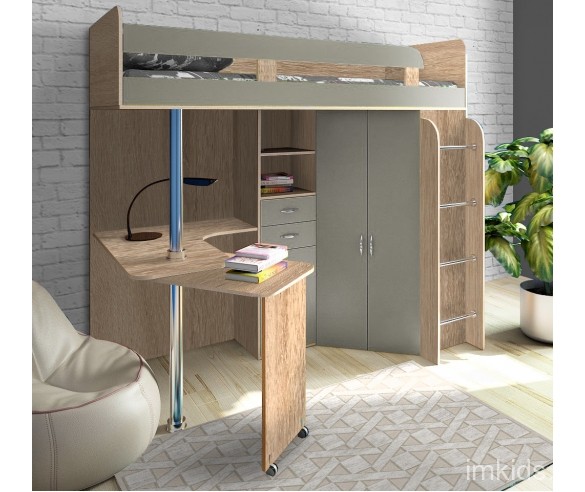 Кровать чердак с рабочей зоной Фанки Соло 2