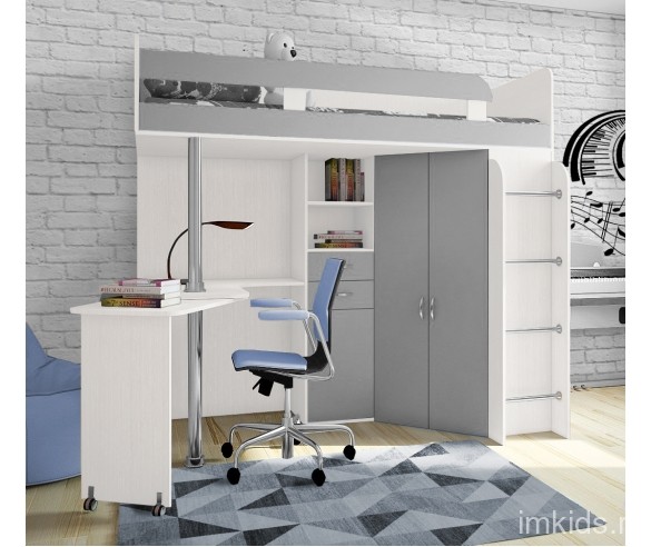 Кровать чердак с рабочей зоной Фанки Соло 2