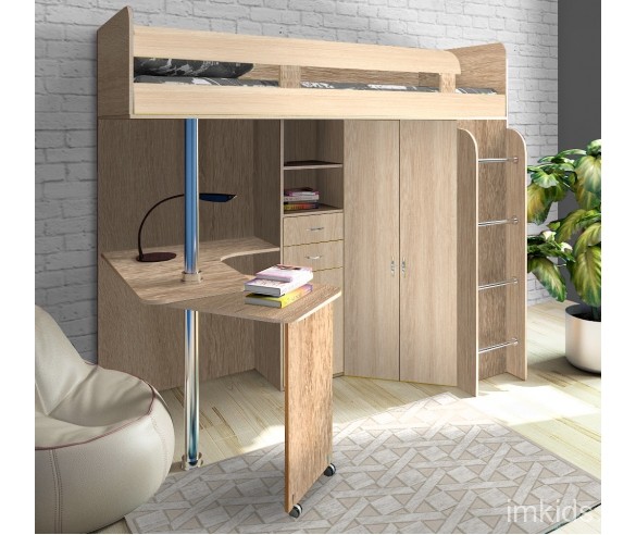 Кровать чердак с рабочей зоной Фанки Соло 2