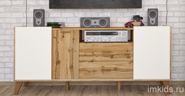 Тумба под ТВ Сканди МН-036-04 (белый, дуб вотан белый, дуб вотан  1240x400x540)