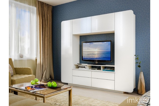 Стенка для гостиной Румба NEW 03.272 Белый, белый глянец Стенка для гостиной Румба NEW 03.272 Белый, белый глянец