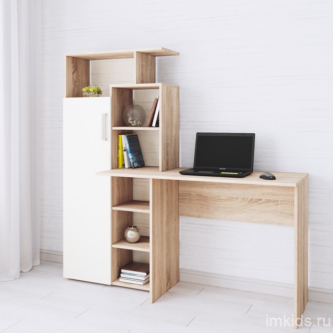 Стол компьютерный Квартет-7, дуб сонома/белый