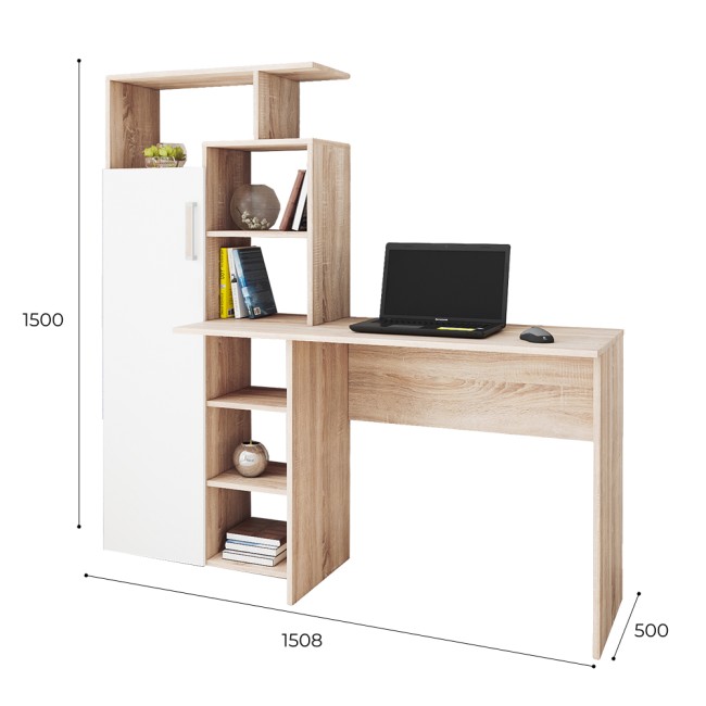 Стол компьютерный Квартет-7, дуб сонома/белый
