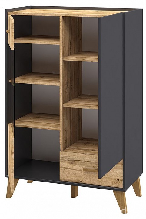 Тумба-витрина Сканди (графит, дуб вотан графит, дуб вотан, неокрашенный  810x400x1320)