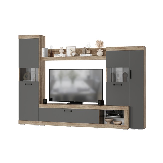 Стенка в гостиную Тесла ГС-01, дуб каньон/графит