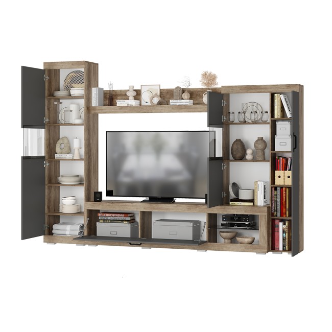 Стенка в гостиную Тесла ГС-01, дуб каньон/графит