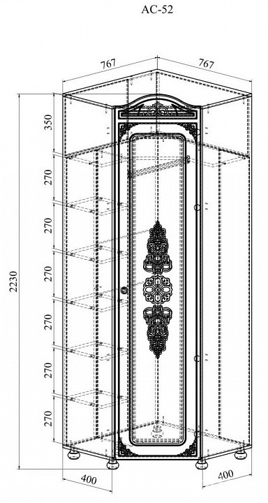 Шкаф платяной Ассоль АС-521К (белое дерево белое дерево  767x767x2160)