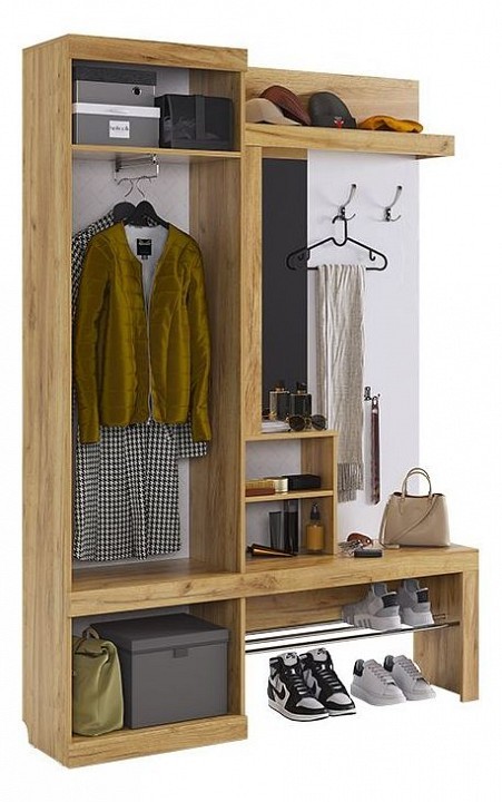 Стенка для прихожей Алекс (дуб крафт золотой белое дерево, дуб крафт золотой, зеркальный 1500x358x2120) Стенка для прихожей Алекс (дуб крафт золотой белое дерево, дуб крафт золотой, зеркальный 1500x358x2120)