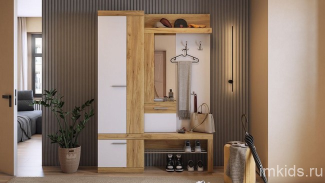 Стенка для прихожей Алекс (дуб крафт золотой белое дерево, дуб крафт золотой, зеркальный 1500x358x2120) Стенка для прихожей Алекс (дуб крафт золотой белое дерево, дуб крафт золотой, зеркальный 1500x358x2120)