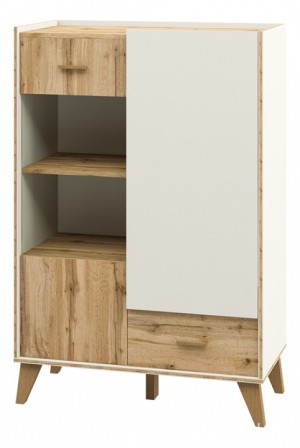 Тумба-витрина Сканди МН-036-08 (белый, дуб вотан белый, дуб вотан, неокрашенный  810x400x1320)