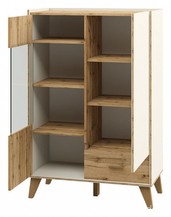 Тумба-витрина Сканди МН-036-08 (белый, дуб вотан белый, дуб вотан, неокрашенный  810x400x1320)