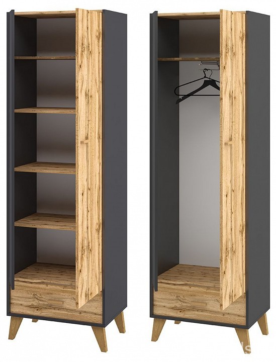 Шкаф платяной Сканди (графит, дуб вотан графит, дуб вотан  630x400x2000)