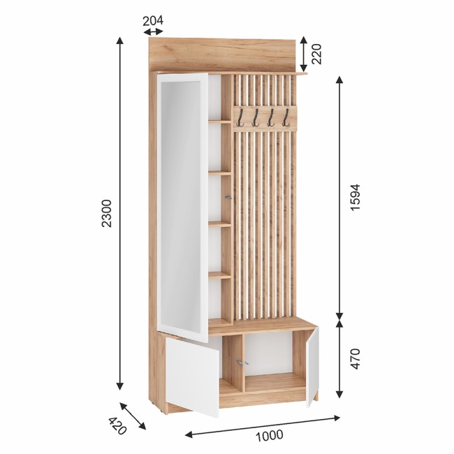 Вешалка Стоуби, дуб крафт/белый глянец