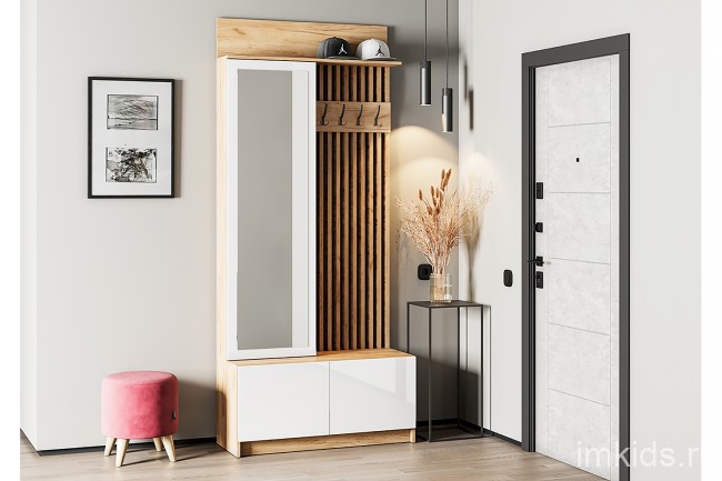 Вешалка Стоуби, дуб крафт/белый глянец