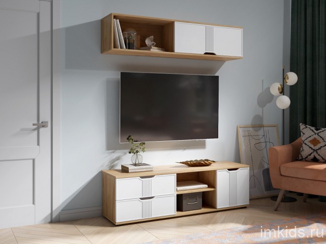 Полка навесная Эмилия ЭЛ-41 (дуб крафт золотой меренга  1450x300x330)