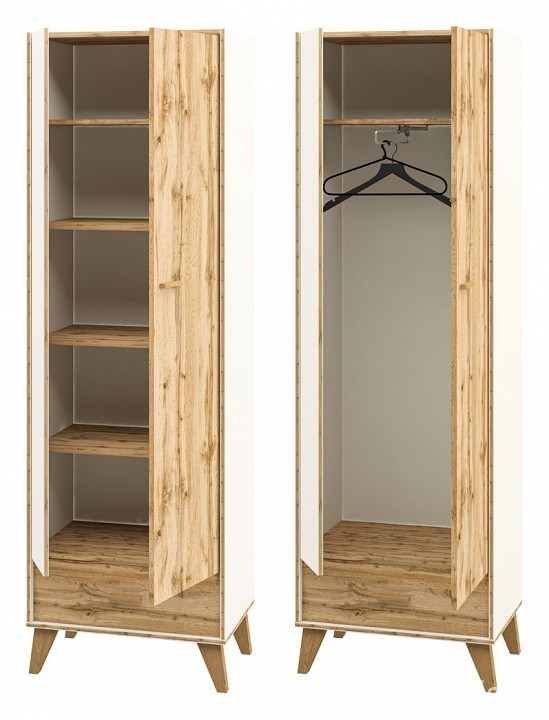 Шкаф платяной Сканди МН-036-09 (белый, дуб вотан белый, дуб вотан  630x400x1640)