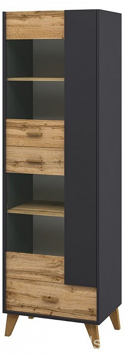 Шкаф-витрина Сканди (графит, дуб вотан графит, дуб вотан, неокрашенный  630x400x2000)