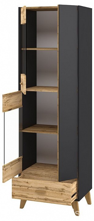 Шкаф-витрина Сканди (графит, дуб вотан графит, дуб вотан, неокрашенный  630x400x2000)