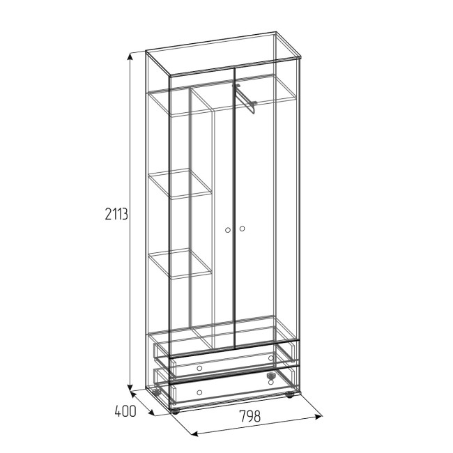 Шкаф для одежды и белья комбинированный Лойс 92