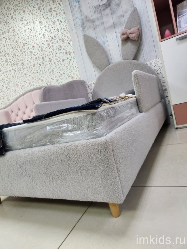 Кровать "Зайка", спальное место 160х80, ткань Барни Сильвер