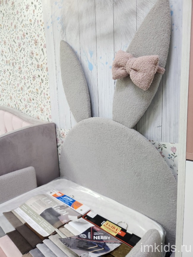 Кровать "Зайка", спальное место 160х80, ткань Барни Сильвер