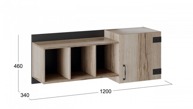 Полка комбинированная Окланд ТД-324.15.11 (дуб делано, черный дуб делано  1200x340x460)