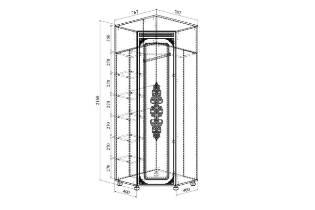 Шкаф платяной Ассоль АС-52К (белое дерево белое дерево, зеркальный  767x767x2160)