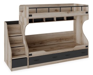 Кровать двухъярусная Окланд СМ-324.11.001 (дуб делано, черный дуб делано, черный  2514x842x1691)