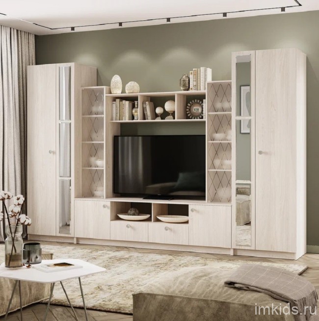 Стенка в гостиную Зарина ЦС-01, ясень белый