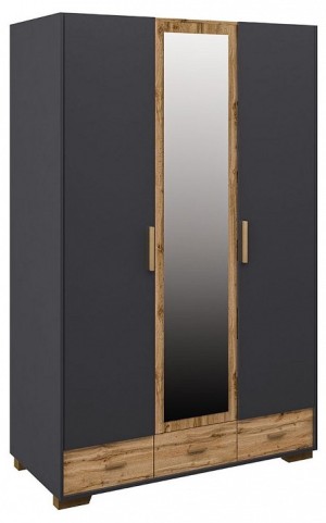 Шкаф платяной Сканди (графит, дуб вотан графит, дуб вотан, зеркальный  1420x610x2200)