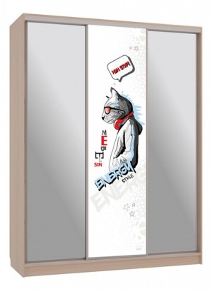 Шкаф-купе Бассо 9-600 энерджи (дуб млечный зеркальный, цветной рисунок  1770x604x2305)