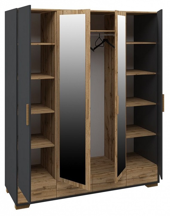 Шкаф платяной Сканди (графит, дуб вотан графит, дуб вотан, зеркальный  1890x610x2200)