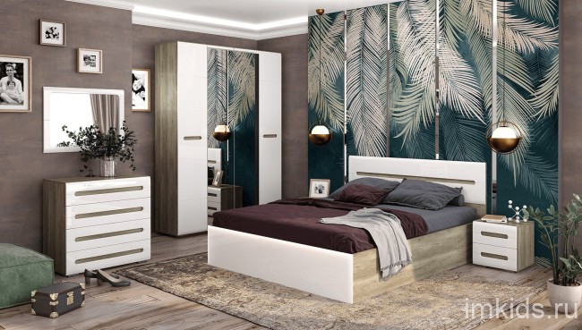 Шкаф 2-х створчатый с зеркалом Наоми ШК-22, белый глянец