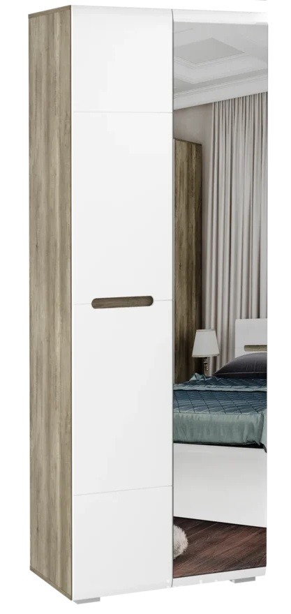 Шкаф 2-х створчатый с зеркалом Наоми ШК-22, белый глянец