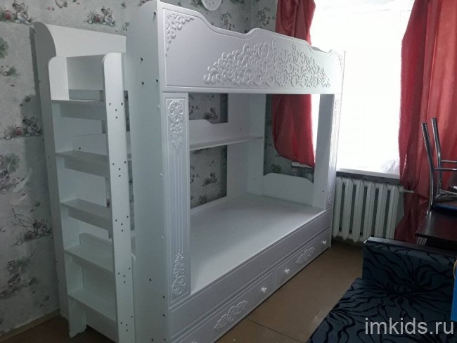 Кровать двухъярусная Ассоль АС-25 (белое дерево белое дерево  2158x942x1787)