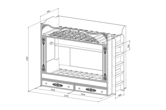 Кровать двухъярусная Ассоль АС-25 (белое дерево белое дерево  2158x942x1787)