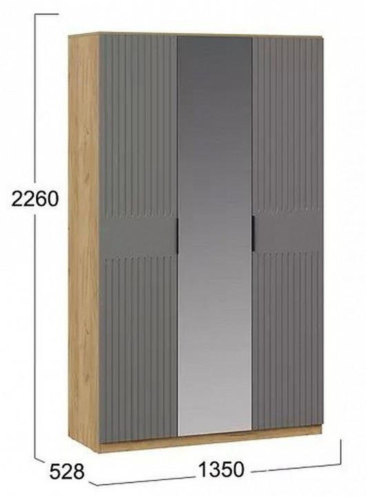 Шкаф платяной Хилтон (дуб крафт золотой графит, зеркальный  1350x532x2260)