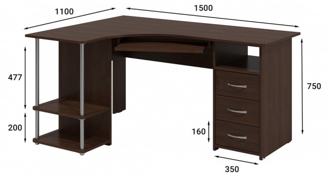 Стол компьютерный Эконом Стандарт С-237 (венге венге  1500x1100x750)