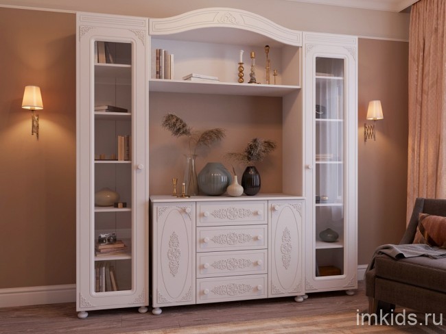 Шкаф-витрина Ассоль АС-533К (белое дерево белое дерево, неокрашенный  500x400x2160)