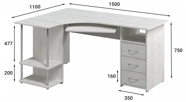 Стол компьютерный Эконом Стандарт С-237 (северное дерево светлое северное дерево светлое  1500x1100x750)