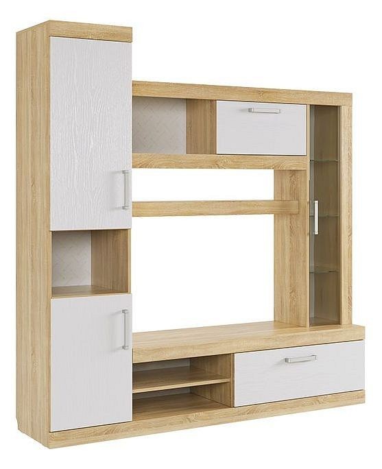 Стенка для гостиной Макси К1 (дуб сомона белое дерево, дуб сонома, неокрашенный  2450x470x2020)