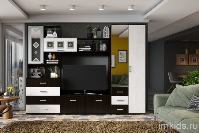 Гостиная модульная Белла, венге/ясень белый. Комплект 1 Гостиная модульная Белла, венге/ясень белый. Комплект 1