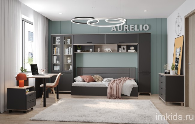 Кровать Аурелио 80, Антрацит-Блеквуд Сатиновый