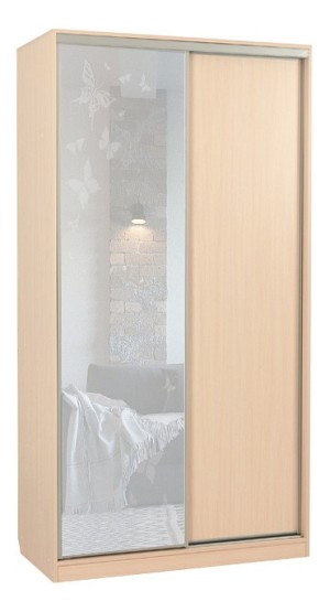 Шкаф-купе Рио 1-600 бабочки (дуб млечный дуб млечный, зеркальный  1200х604х2305)