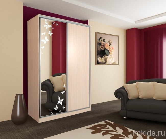 Шкаф-купе Рио 1-600 бабочки (дуб млечный дуб млечный, зеркальный 1200х604х2305) Шкаф-купе Рио 1-600 бабочки (дуб млечный дуб млечный, зеркальный 1200х604х2305)