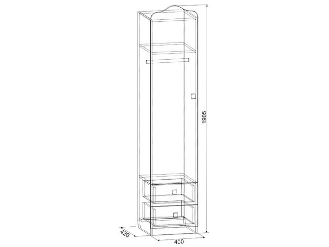 Шкаф платяной Амели MDA-02 (дуб молочный дуб молочный с рисунком  400x420x1905)