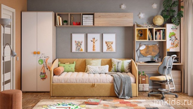 Шкаф платяной Зоо (дуб мария белый с цветным рисунком  802x546x2100)